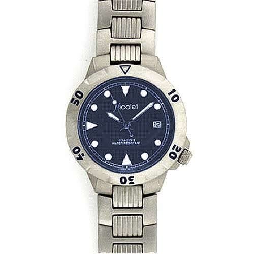 NICOLET Men's All Titanium Watch with Dark Blue Dial and Locking Crown. Model: NC-1019M