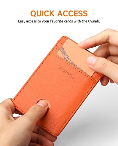 Buffway Mens Slim Wallet, Minimalist Thin Front Pocket Leather Credit Card Holder with RFID Blocking for Work Travel