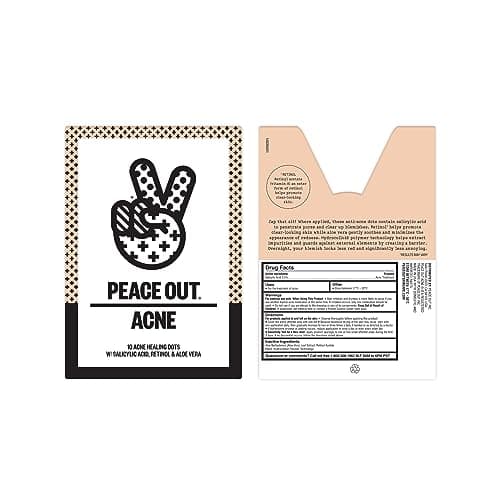 PEACE OUT Acne Healing Dots Helps Clear Blemishes Overnight, Fast Acting Hydrocolloid Pimple Patches for Breakouts with Salicylic Acid, Retinol and Aloe Vera, Award Winning Skincare Solution 10 Count