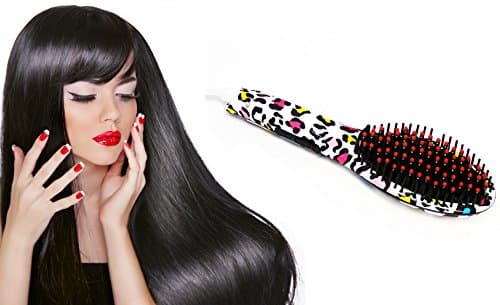 Cutting Edge Dealz Professional Ceramic Heating Detangling Fast Styling LED Hair Straightening Brush (Cheetah)