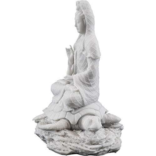 Top Collection Quan Yin Rising from The Sea Statue - Kwan Yin Goddess of Mercy and Compassion Sculpture - 6.5-Inch Guan Yin on Sea Turtle Collectible Buddhist Figurine (White Marble)