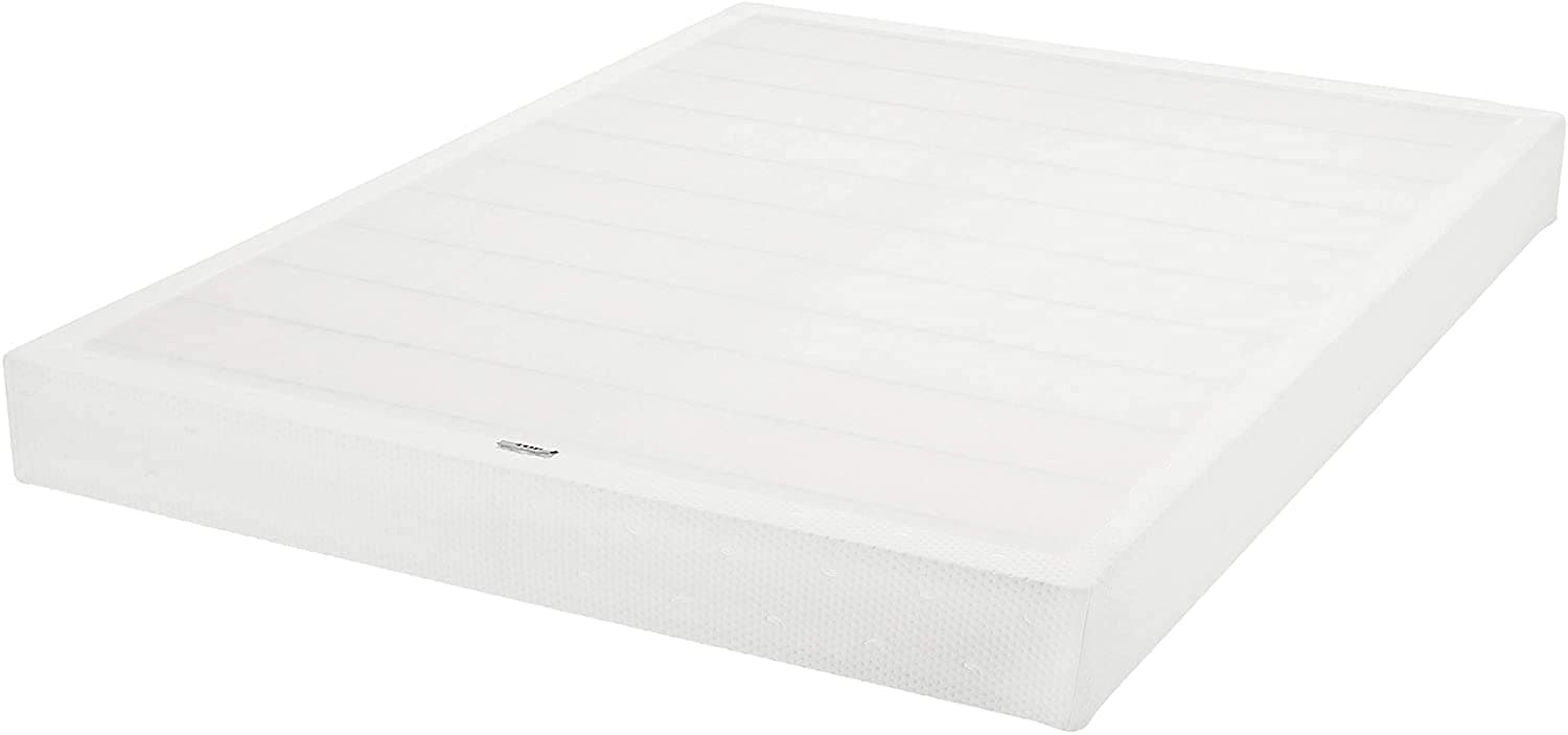 Amazon Basics Smart Box Spring Polyester Bed Base, Memory Foam, 17.78-cm Mattress Foundation, Plush, Queen Size, White, Tool-Free Easy Assembly