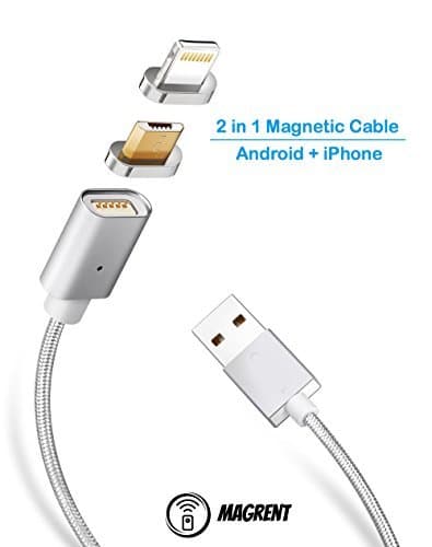 2 in 1 Strong Magnetic Adapter Micro USB and Lightning 3.3 ft High Speed Charging and Data Cable with LED Indicator for Android and Apple mobile devices