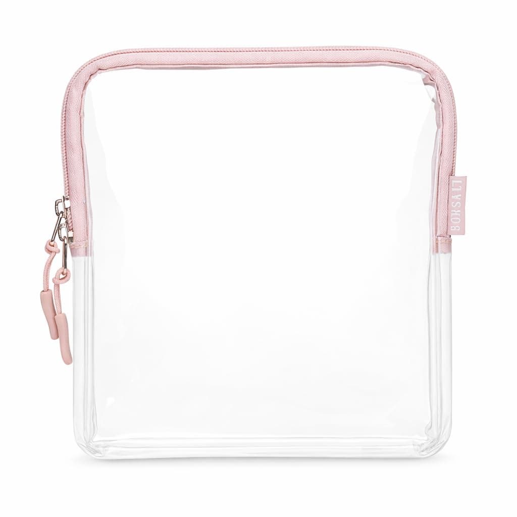 BORSALI TSA Approved Toiletry Bag - Clear Quart Size for 3-1-1 LIquids for Carry On Travel - Toiletries Organizer - Cosmetic Pouch with Zipper - Travel Accessories - Rose