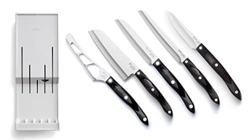 Cutco Knives With Micro Fiber Polishing Cloth. 6-Pc. Traditional Cheese Knife (1764), 7" Santoku (1766), Santoku-Style Trimmer (3721) and Carver (3729), 4" Gourmet Paring Knife (4720) and Tray Set