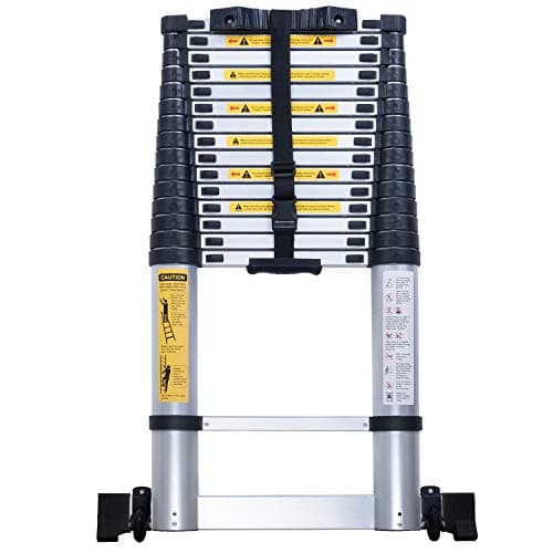 EN131 Telescoping Ladder Aluminum Telescopic Extension Tall Multi Purpose (12.5FT) (15.5 Ft Black)