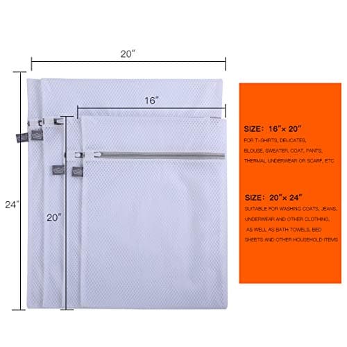 Kimmama Laundry Mesh Wash Bags, Lingerie Bags for Washing Delicates, Mesh Laundry Bags for Washing Machine, White Net, Grey Zipper, 2XL & 2L