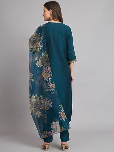 VredeVogel Women Silk Blend Kurta Pant with Dupatta Set