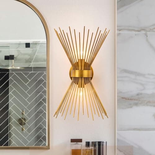 EDISLIVE 2-Bulb Vanity Light Mid-Century Modern Starburst Wall Sconce Lamp Sunburst Sconce Wall Light for Powder Room Bedroom Bathroom