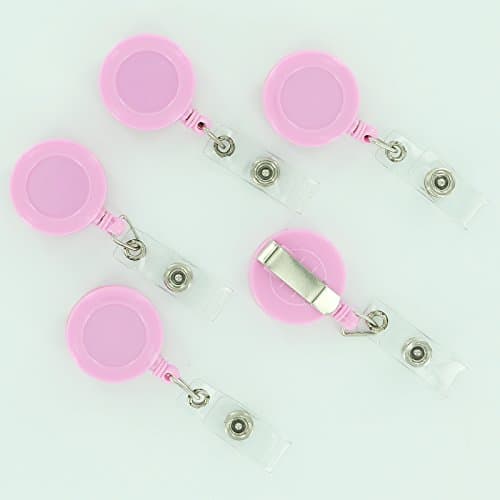 10 Retractable Reel ID Badge Key Card Name Tag Holders with Belt Clip - Choose 1 of 10 Colors (Pink)
