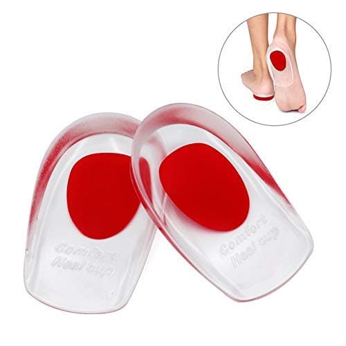 Silicone Gel Heel Cups, Shoe Inserts Silica Gel Pads Insole for Plantar Fasciitis, Bone Spurs Pain Relief, Sore Heel Pain, Achilles Pain and Foot Care (Red, S)