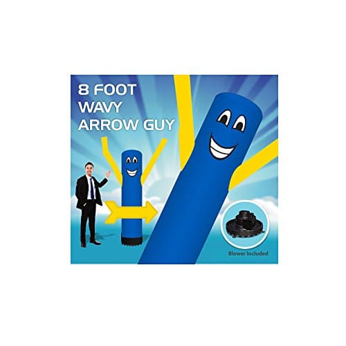 8 Foot Arrow Wavy Guy - Inflatable Dancer Tube Man – Blue Body with Yellow Arms-18 inch 250 Watt Fan Included.