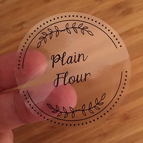 36 x Pantry Labels Clear Vinyl Store Cupboard Stickers 54mm Black or White Print (Clear with Black Print)