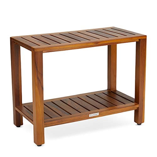 TeakCraft Teak Shower Bench 24 Inch For Bathroom, Spa - Fully Assembled, The Eske