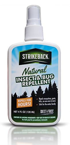 Strikeback Extreme Natural Insect and Bug Repellent Deet Free, Essential Oil Off Bug Spray- Repel Mosquitoes, Gnats, Ticks and Pests for Hours- Refreshing Smell & Soft Skin Feel- 4 Ounce