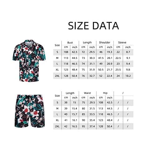 Men's Hawaiian Flower Shirt Sets Button Down Casual Summer Aloha Shirts and Shorts Suits A05 Navy Blue XL