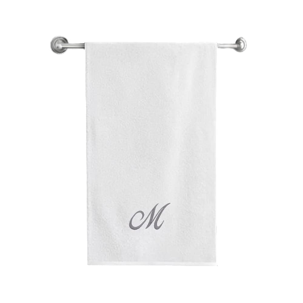 Embroidered For You (White) Luxury Monogrammed Bath Towel (70 x 140 Cm -Set of 1) 100% Cotton, Highly Absorbent and Quick dry, Classic Hotel and Spa Quality Bath Linen -600 Gsm (Silver Letter M)