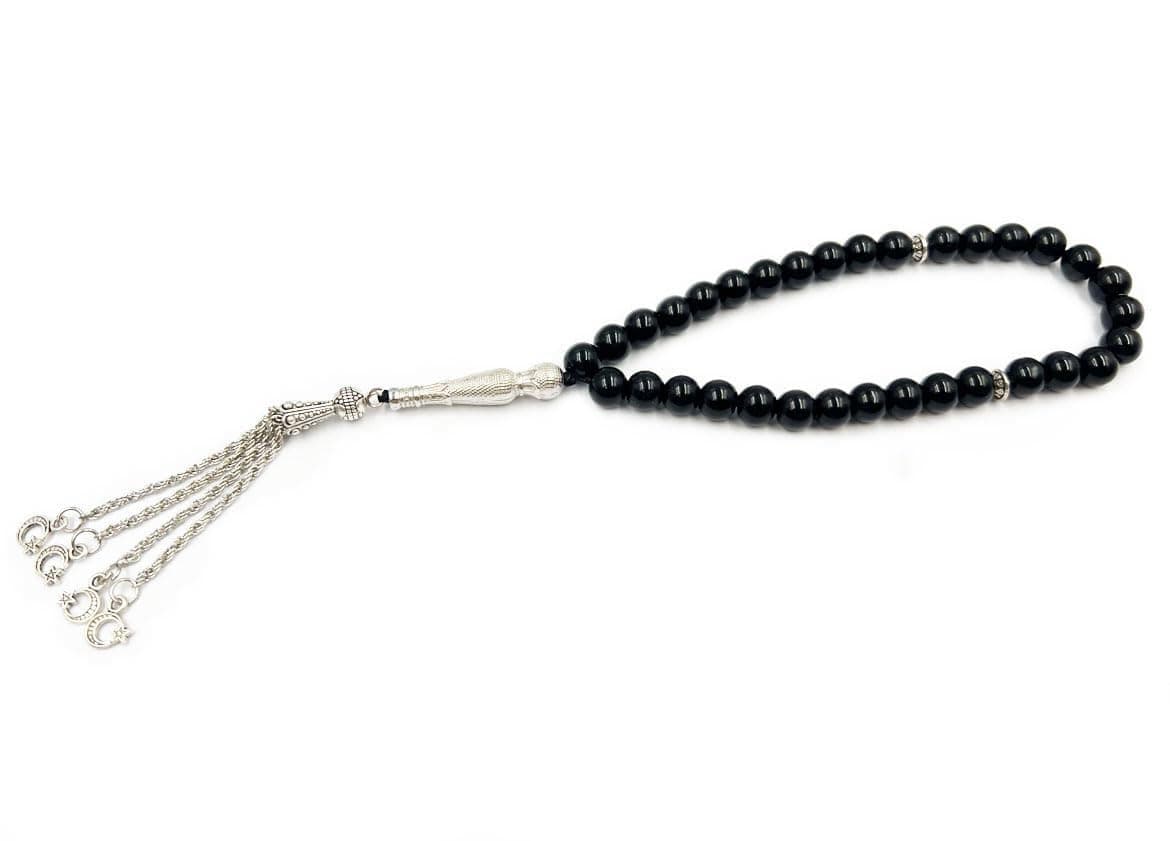 REBUY Natural Black Tourmaline Gemstone 33 Beads Turkish Prayer Tasbih | Misbaha Rosary Tasbeeh | Islamic Gift, Bracelet or Necklace, Premium Craftsmanship | Pack of 1