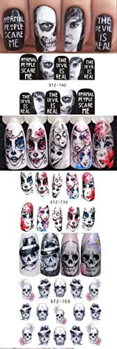 25 Sheets Halloween Nail Stickers - Day of The Dead Water Transfer Nail Decals Skull Ghost Eye Skull Eye Spider Witch Horror Nail Art Decals DIY Nail Decoration for Halloween Party