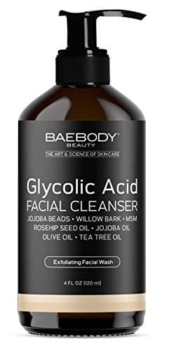 Baebody Glycolic Acid Facial Cleanser with Jojoba Beads, Tea Tree Oil & Rosehip Oil, 4 Ounces