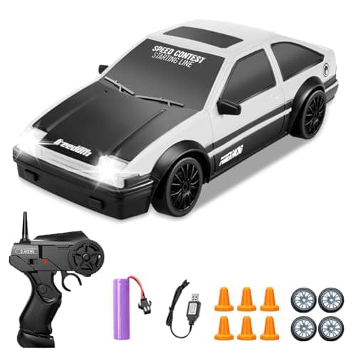 RC Car, 1:24 Scale 4WD RC Drift Racing Car, 15KM+/h Speed, Rechargeable Battery, 2.4GHz Remote Control, White, Ages 8+