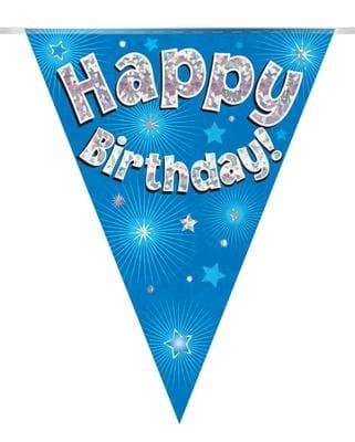 Party Bunting Happy Birthday Blue Holographic 11 flags 3.9m