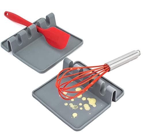 Kitchen Utensil holder with Drip Pad for countertop,Spoon rest Sillicone tools Ladle Spoon Spatula knife and fork Heat-Resistant kitchen tools and gadgets(2 pack)
