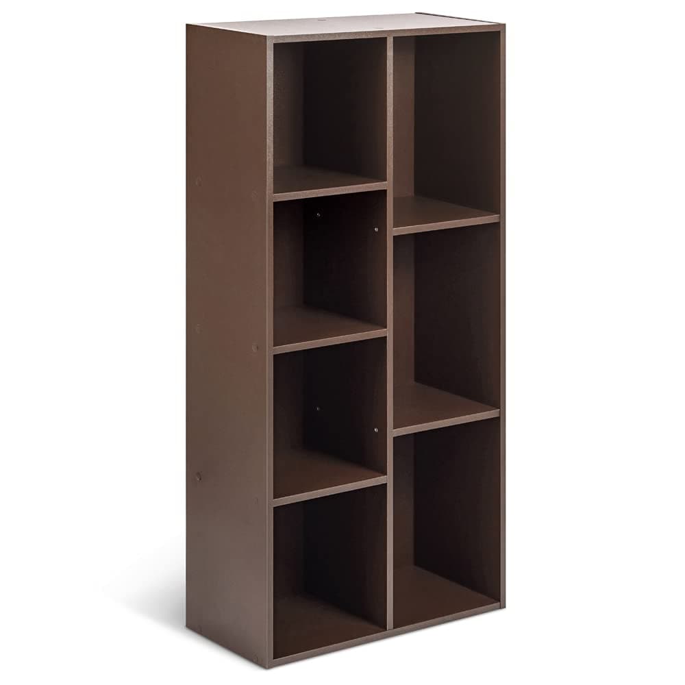 Amazon Basics 7 Cube Organizer Bookcase, Storage Shelves, Book Shelf, Espresso, 9.3"D x 19.5"W x 41.7"H