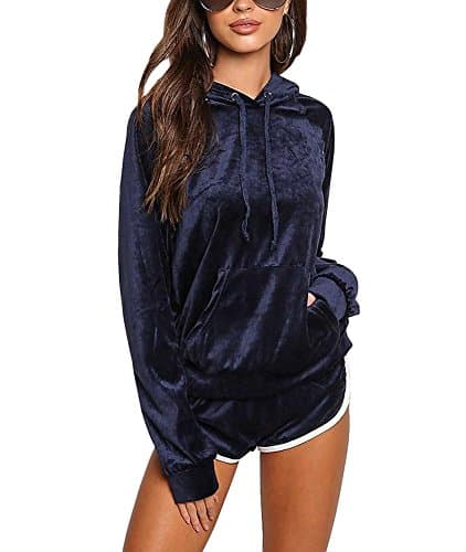 Noih Womens Velvet Hoodie And Shorts Set Tracksuit With Pocket