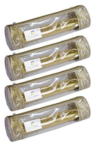HomeStrap Set of 4 Transparent PVC Single Rod Storage Bangle Pouch/Box for Women Latest Bangles, Jewellery, Chudi, Bridal Bracelets Organizer (Golden)(Featured on Shark Tank)