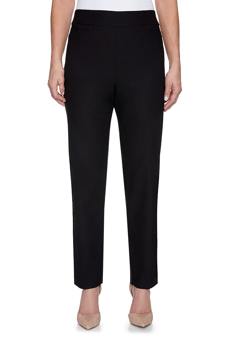 Alfred Dunner Womens Petite Classic Allure Fit Proportioned Pant with Elastic Comfort Waistband Black Size 14P