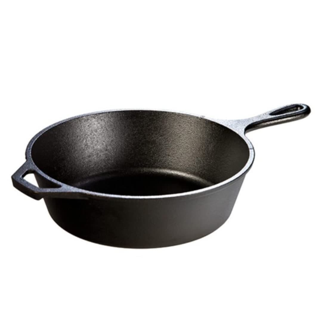 3 Quart Pre-Seasoned Cast Iron Deep Skillet - Signature Teardrop Handle & Assist Handle - Use in the Oven, on the Stove or Grill, or Over a Campfire - Use to Sear, Sauté, Bake, Broil, Braise, Fry, or Grill - Black