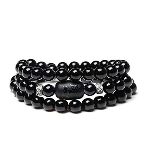 Natural Crystal Obsidian Stone Bead with Tiger Eye Bracelet 8mm Multi Circle Dragon Totem Ladies Men Jewelry