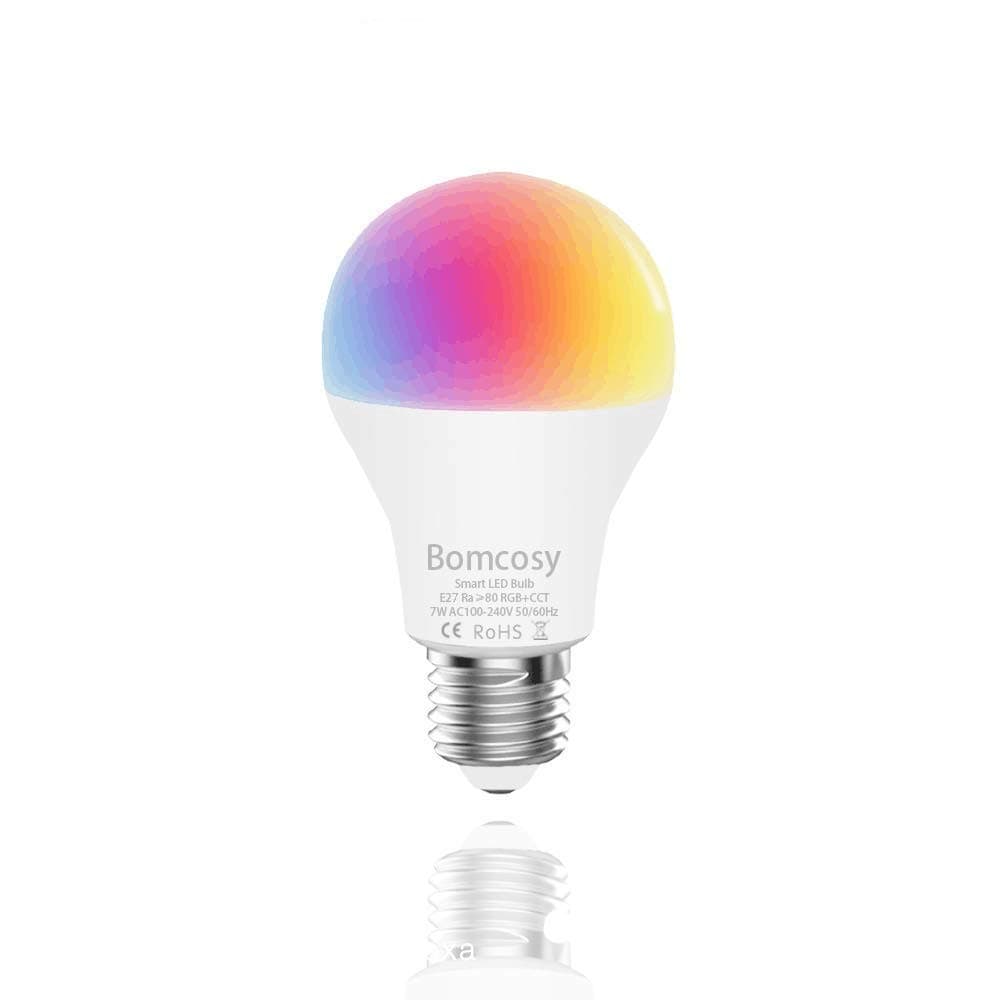 WiFi Smart Bulbs Alexa Light Bulb E27 Screw, Bomcosy Dimmable White and Colour Changing Light, 7W 600LM RGBCW Compatible with Alexa/Google Home/Smart Life APP, 2700K-6500K, No Hub Required 1 Pack