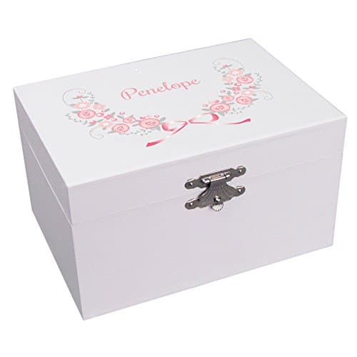 My BambinoPersonalized Musical Ballerina Jewelry Box with Pink Gray Floral Design