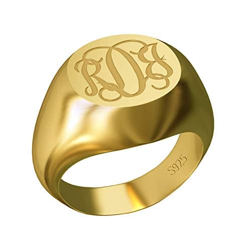 Sahaa 925 Sterling Silver Personalized Signet Initial Ring Custom Monogram Ring for Women