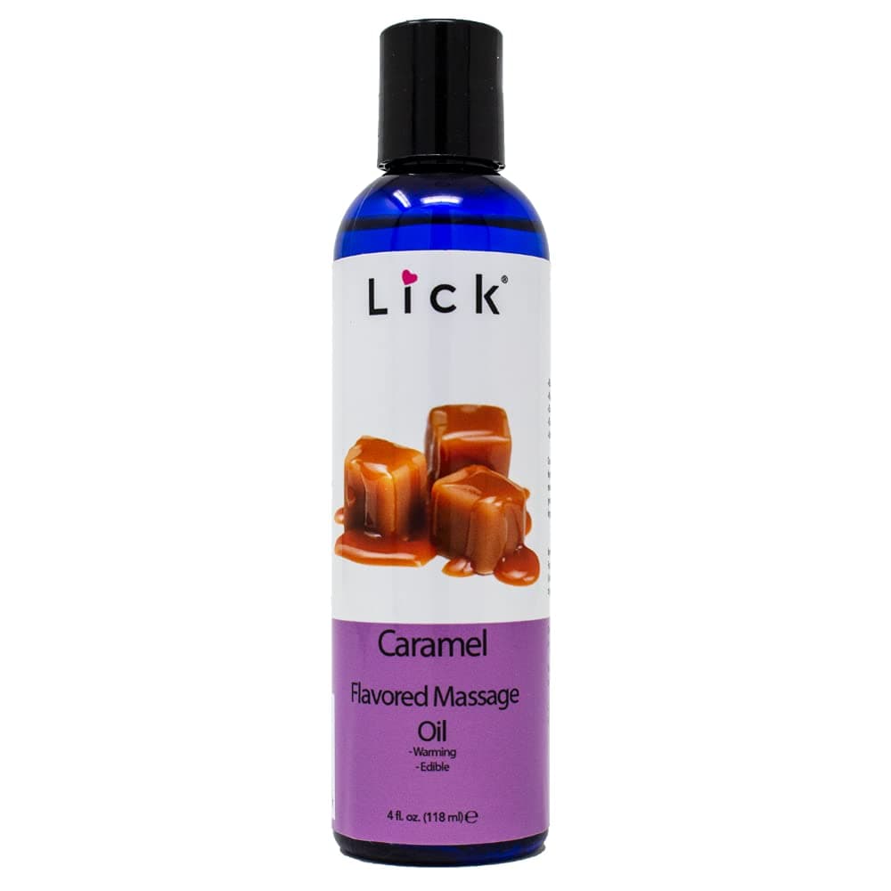 LICK Caramel Flavored Massage Oil for Massage Therapy - Relaxing Muscle Massage for Men and Women with Natural Vitamin e Oil with Aromatherapy Oils for Skin use - Essential moisturizing Body Oils 4 oz