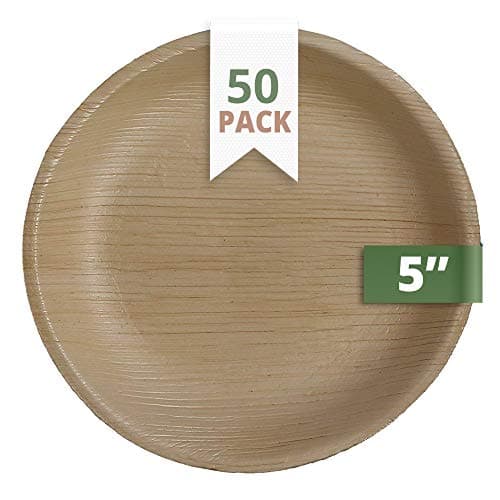 CaterEco Round Palm Leaf Plates Set (Pack of 50) | Appetizer Or Dessert Plates | Ecofriendly Disposable Dinnerware | Heavy Duty Biodegradable Party Utensils for Wedding, Camping & More