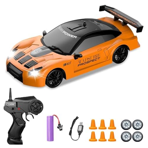 1:24 RC Drift Car β 4WD 20 Km/h High-Speed Remote Control Car with LED Lights, Racing & Drifting Wheels, Rechargeable Battery β Toy Gift for Boys,Girls White (Orange)