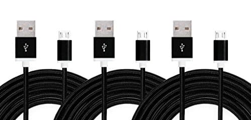 KYAL Bundle 3 Durable 5ft Nylon Braided Tangle Free Micro USB Cable Cord Type A 2.0 Male to Micro B Sync & Charging for Android Smartphones_Black
