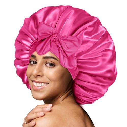 BONNET QUEEN Silk Bonnet for Sleeping Satin Bonnet Hair Bonnet Large Bonnet Huge Bonnet Tie Bonnets XL Large Bonnets for Curly Hair Wig Braids Locs Hot Pink