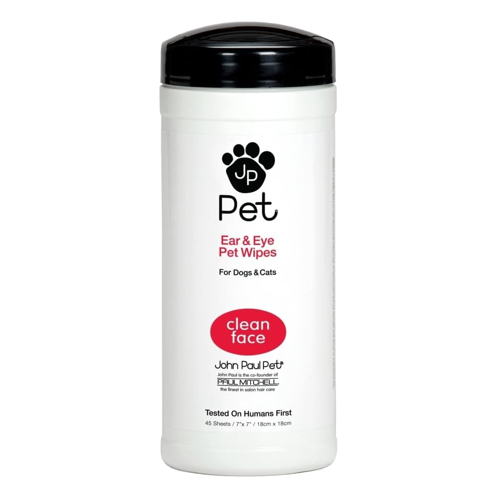 John Paul Pet Ear & Eye Pet Wipes for Dogs and Cats, 2 in 1, Safe, Clean Face, Infused with Aloe, pH Balanced, Cruelty Free, Paraben Free, Made in USA, Unscented, White, 7" x 7"