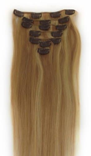 15" Clip in Remy Human Hair Extensions 18/613# Honey Blonde with Bleach Blonde 7pcs 70g