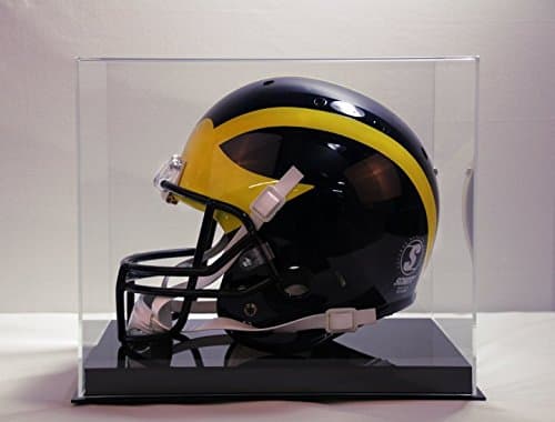 Full-Size Football Helmet Display Case - Crystal-Clear Acrylic, Black Base - No Assembly Required - Made in The USA - UV Filtering Protective Showcase for Collectible Helmets
