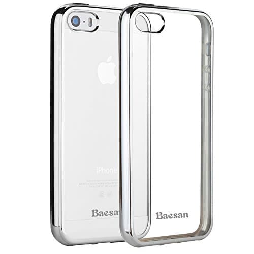 iPhone SE case,iPhone 5 case,Baesan Ultra Slim Design Silicone Clear Case Electroplate Frame Bumper Protective Case for iPhone 5S/iPhone SE -- Silver Wireless Phone Accessory