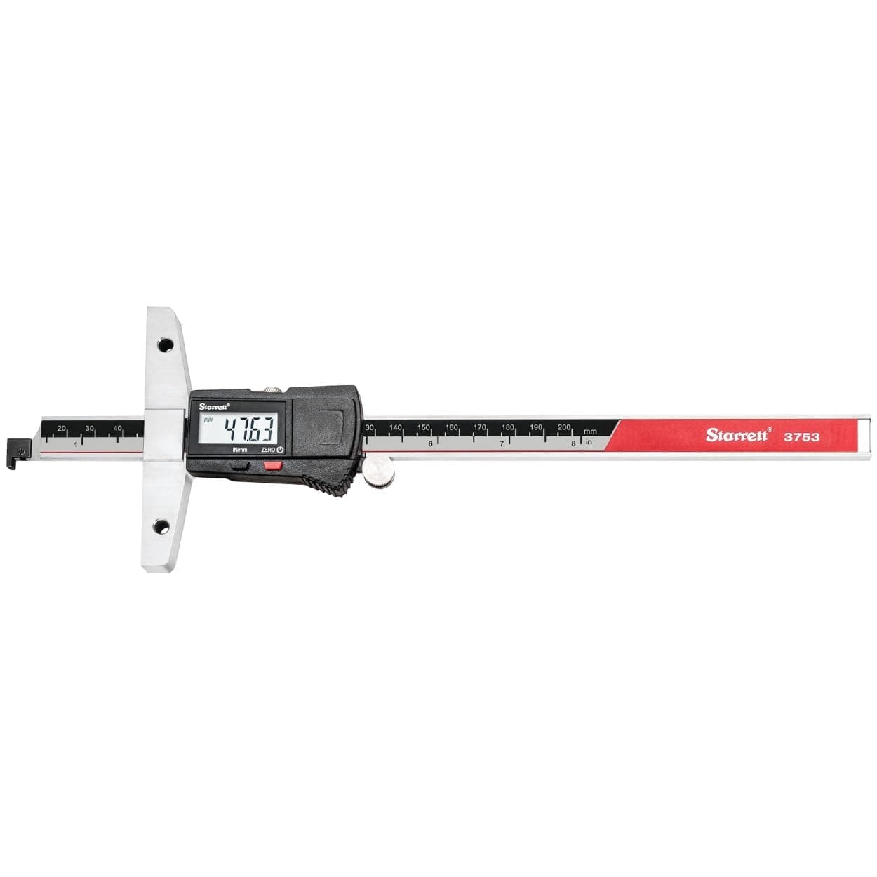 Electronic Depth Gage with Clear, Easily-Read Numbers, Fine Adjustment Thumb Roll and Removable Hook - 0-8" Range, .0005" Resolution - 3753A-8/200