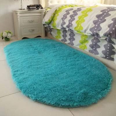 USTIDE High Pile Soft Shaggy Indoor Turquoise Blue Rug for Gilrs Room Decor Fluffy Area Rugs Kids Anti-Slip Nursery Oval Carpets, 2.6'x5.2'