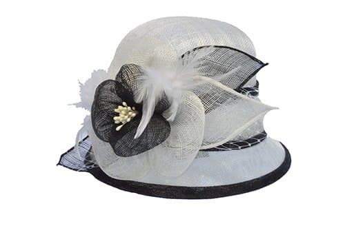 Flapper Sinamay Net Feather Floral Cloche Bucket Church Hat White