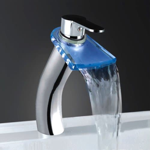 JinYuZe LED Sink Faucet,Waterfall Glass Spout 1-Hole Bathroom Vanity Vessel Faucet,Chrome