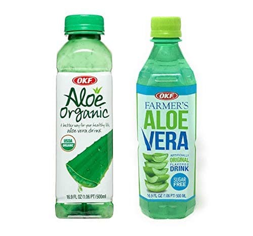 OKF Aloe Vera Half Organic and Half Farmers Sugar free - Healthy Edition, Aloe Vera Juice with Chewable Aloe Pulp, 16.9 Fluid Ounce (Organic and Sugar Free, 10 Pack)
